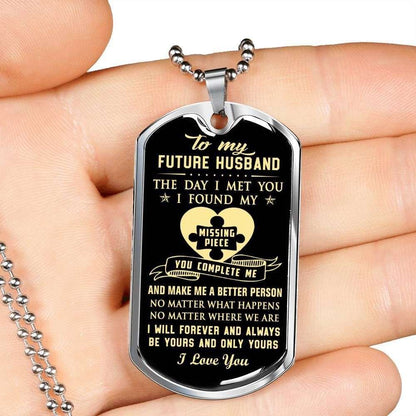 Boyfriend Dog Tag, Custom Picture Dog Tag Military Chain Necklace Giving Future Husband You Complete Me Dog Tag Gifts For Boyfriend Rakva