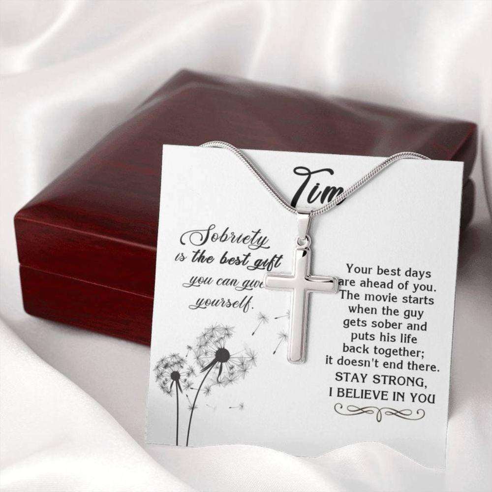 Boyfriend Necklace, Sobriety Gift For Men, Sobriety Cross Necklace Gift For Friend, Sober Boyfriend Gift Gifts For Boyfriend Rakva