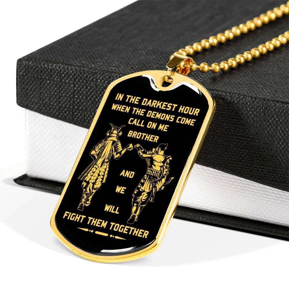 Brother Dog Tag, Custom Picture Samurai Dog Tag Military Chain Necklace For Brother We Will Fight Them Together Gifts For Brother Rakva