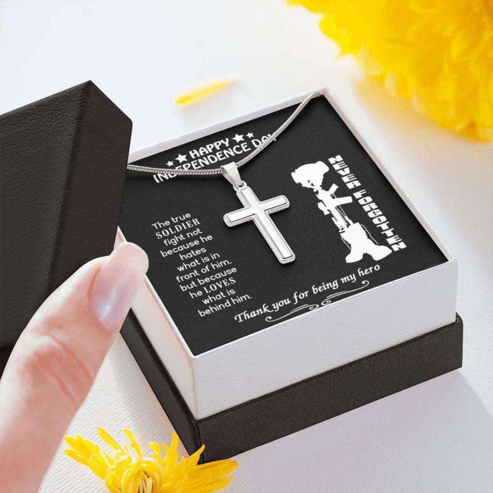 Brother Necklace, Dad Necklace, Us Army Gift For Brother, Happy Independence Day, Military Gift For Dad, Soldier Cross Father's Day Rakva