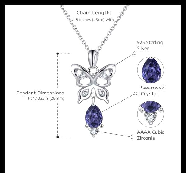 Butterfly Dreams – Swarovski Crystal Butterfly Necklace | 925 Sterling Silver Pendant by Rakva