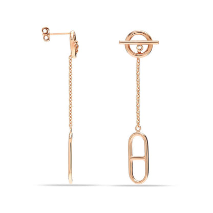 Nautical Elegance: 925 Sterling Silver 18K Gold-Plated Ancre Enchainee Drop Dangle Stud Earrings - Stylish Accents for Women and Girls