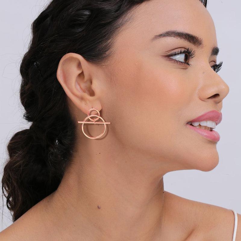 Classic Beauty: 925 Sterling Silver 14K Rose Gold Plated Italian Design Toggle Clasp Earrings - Timeless Elegance for Women and Teens
