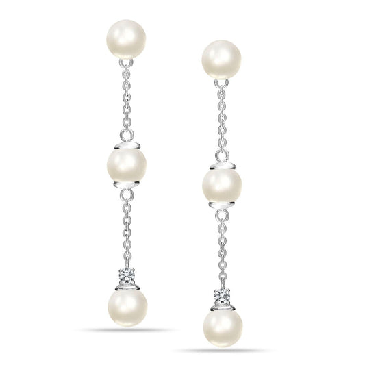 Timeless Beauty – 925 Sterling Silver Triple Pearl Drop Dangle Stud Earrings | Rakva