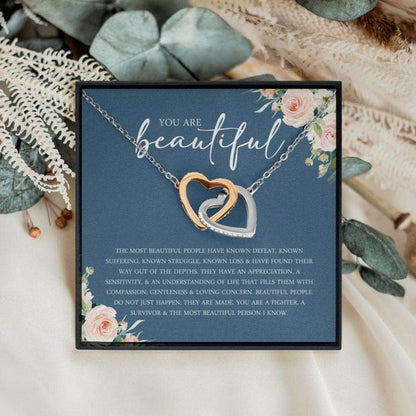 Cancer Support Chemo Gift For Cancer Fighter, You Are Beautiful Hearts Necklace, Positive Mind Cheer Up Gift Rakva