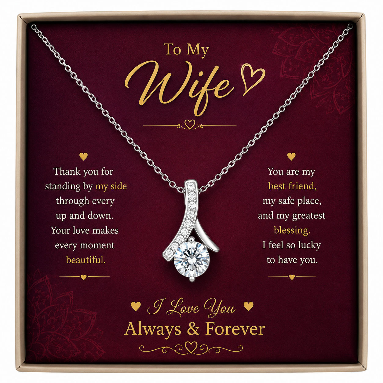 Rakva To My Wife Love Pendant Necklace, Romantic Gift for Wife, I Love You Always & Forever Gift for Her