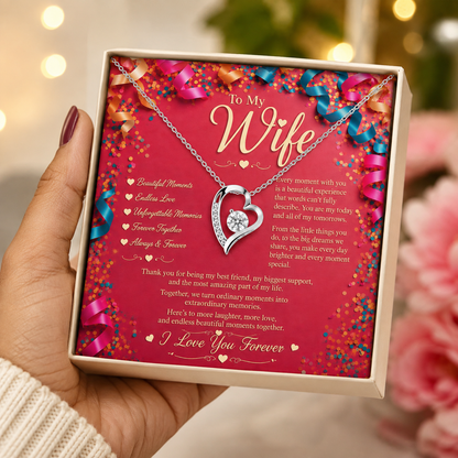 Rakva To My Wife Heart Necklace, Romantic Love Gift for Wife, Forever Love Gift for Her, Anniversary Gift