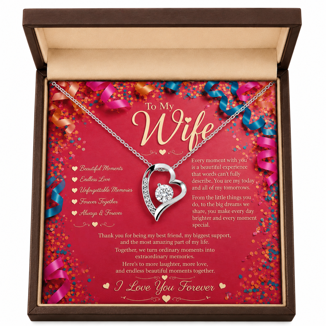 Rakva To My Wife Heart Necklace, Romantic Love Gift for Wife, Forever Love Gift for Her, Anniversary Gift