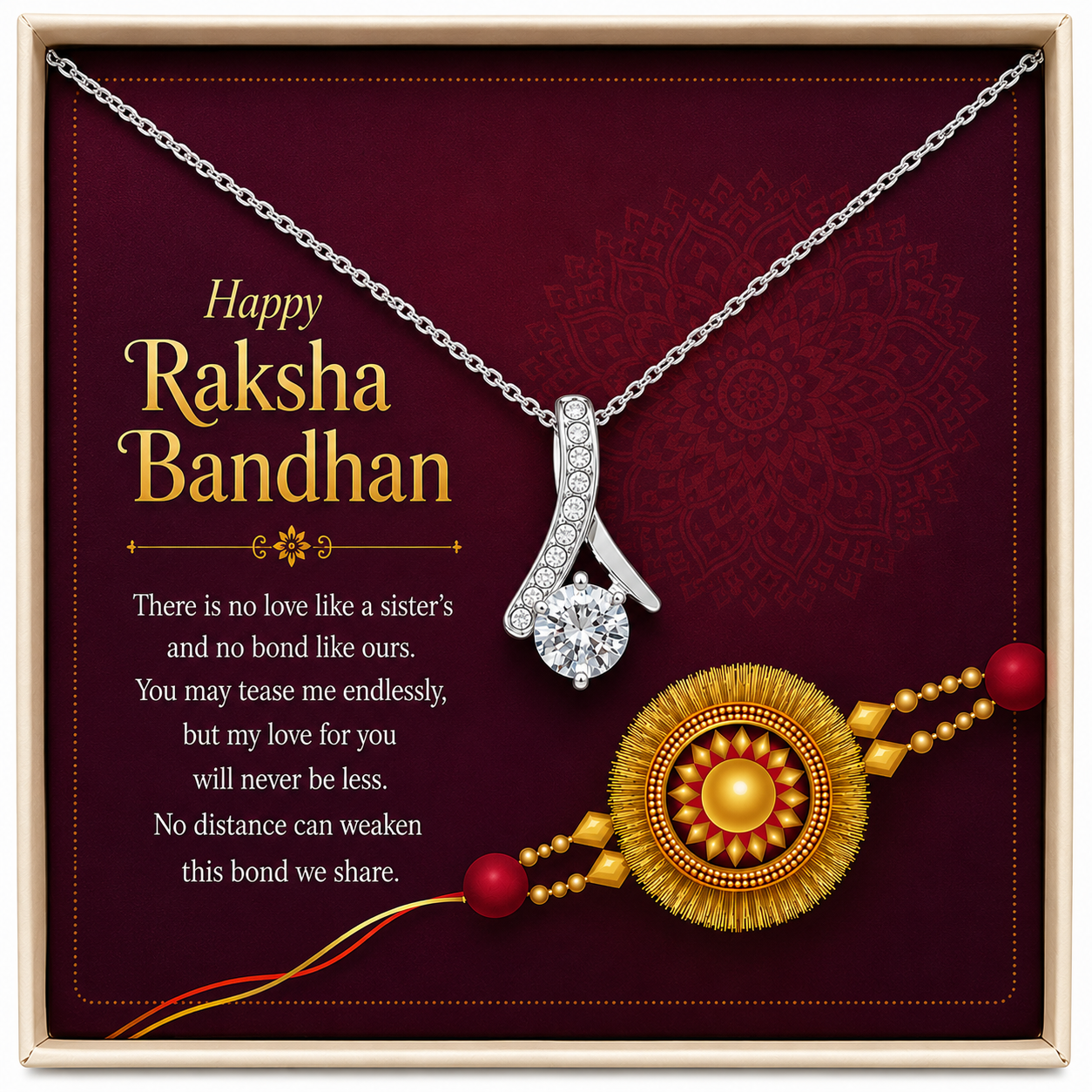 Rakva 925 Sterling Silver Sister Necklace with Rakhi, Raksha Bandhan Gift for Sister, Jewellery Gift for Younger Elder Sister
