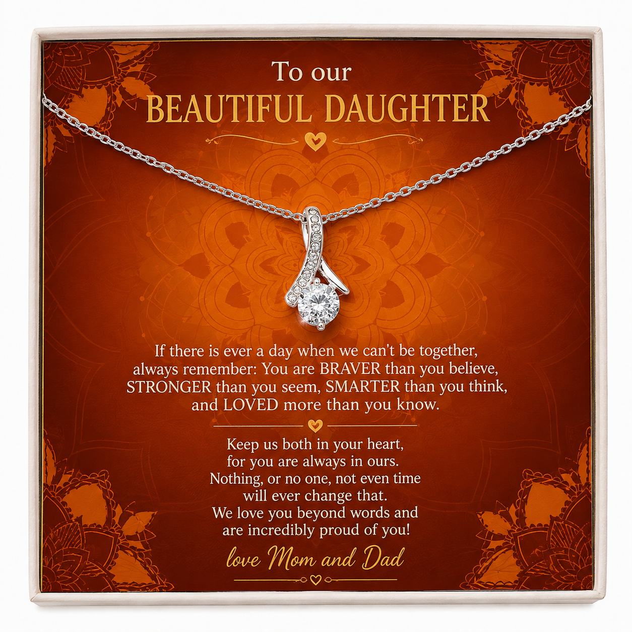 To Our Beautiful Daughter Necklace Gift from Mom and Dad, Inspirational Daughter Jewelry Gift, Heartfelt Keepsake Gift