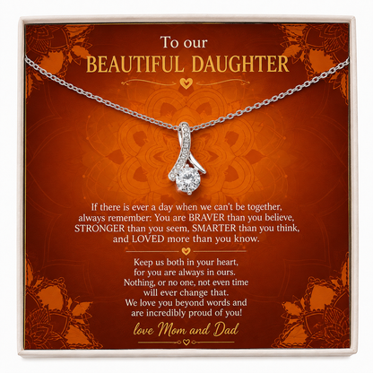 To Our Beautiful Daughter Necklace Gift from Mom and Dad, Inspirational Daughter Jewelry Gift, Heartfelt Keepsake Gift