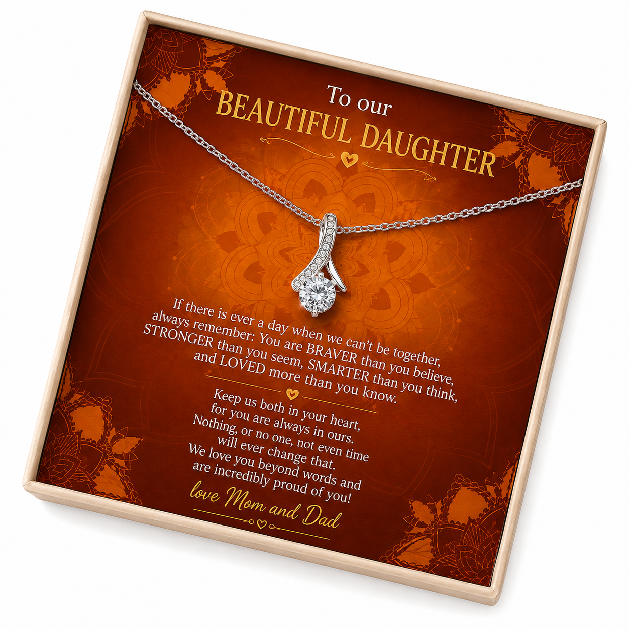 To Our Beautiful Daughter Necklace Gift from Mom and Dad, Inspirational Daughter Jewelry Gift, Heartfelt Keepsake Gift