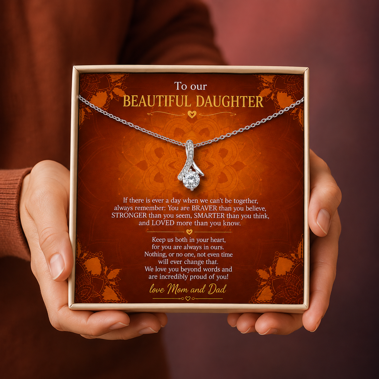 To Our Beautiful Daughter Necklace Gift from Mom and Dad, Inspirational Daughter Jewelry Gift, Heartfelt Keepsake Gift