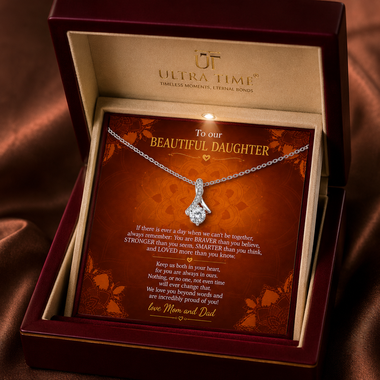 To Our Beautiful Daughter Necklace Gift from Mom and Dad, Inspirational Daughter Jewelry Gift, Heartfelt Keepsake Gift