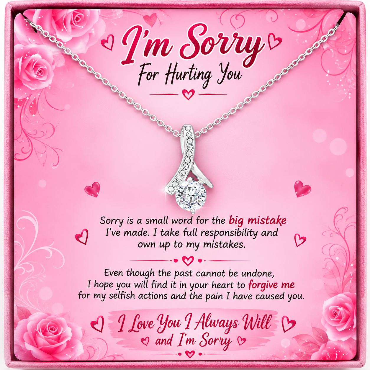 I’m Sorry For Hurting You – Romantic Apology Jewelry Gift Box with Pendant Necklace, Heartfelt Sorry Gift for Wife, Girlfriend & Loved One
