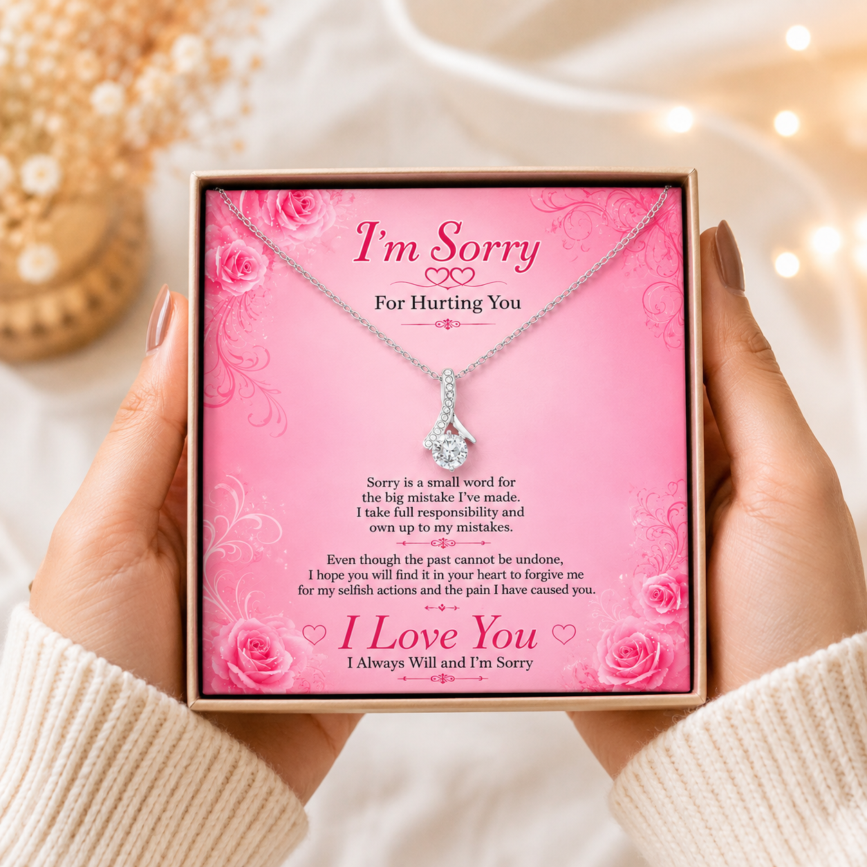 I’m Sorry For Hurting You – Romantic Apology Jewelry Gift Box with Pendant Necklace, Heartfelt Sorry Gift for Wife, Girlfriend & Loved One