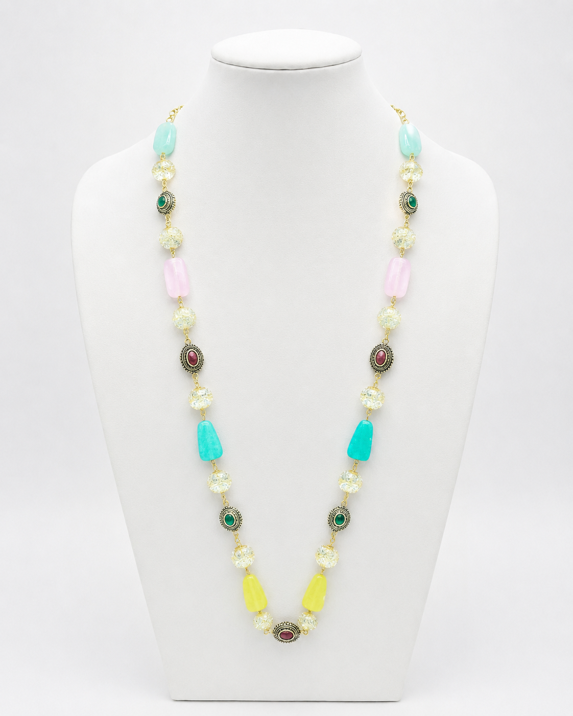 Antique Multi Color Beads Mala with earrings , natural stones necklace with earring