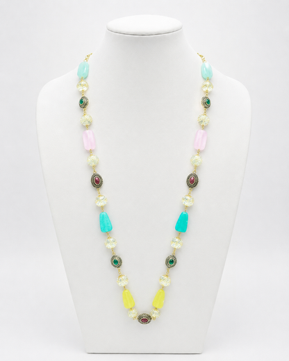 Antique Multi Color Beads Mala with earrings , natural stones necklace with earring