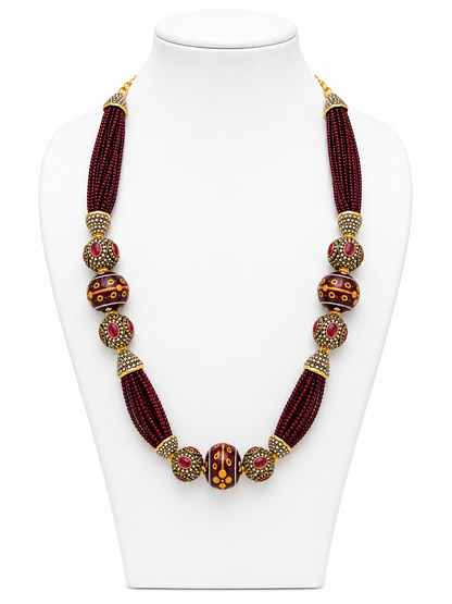 Handmade maroon Beaded Kundan Necklace Set | Traditional Bridal Jewelry | Ethnic Enamel Bead Necklace & Earrings