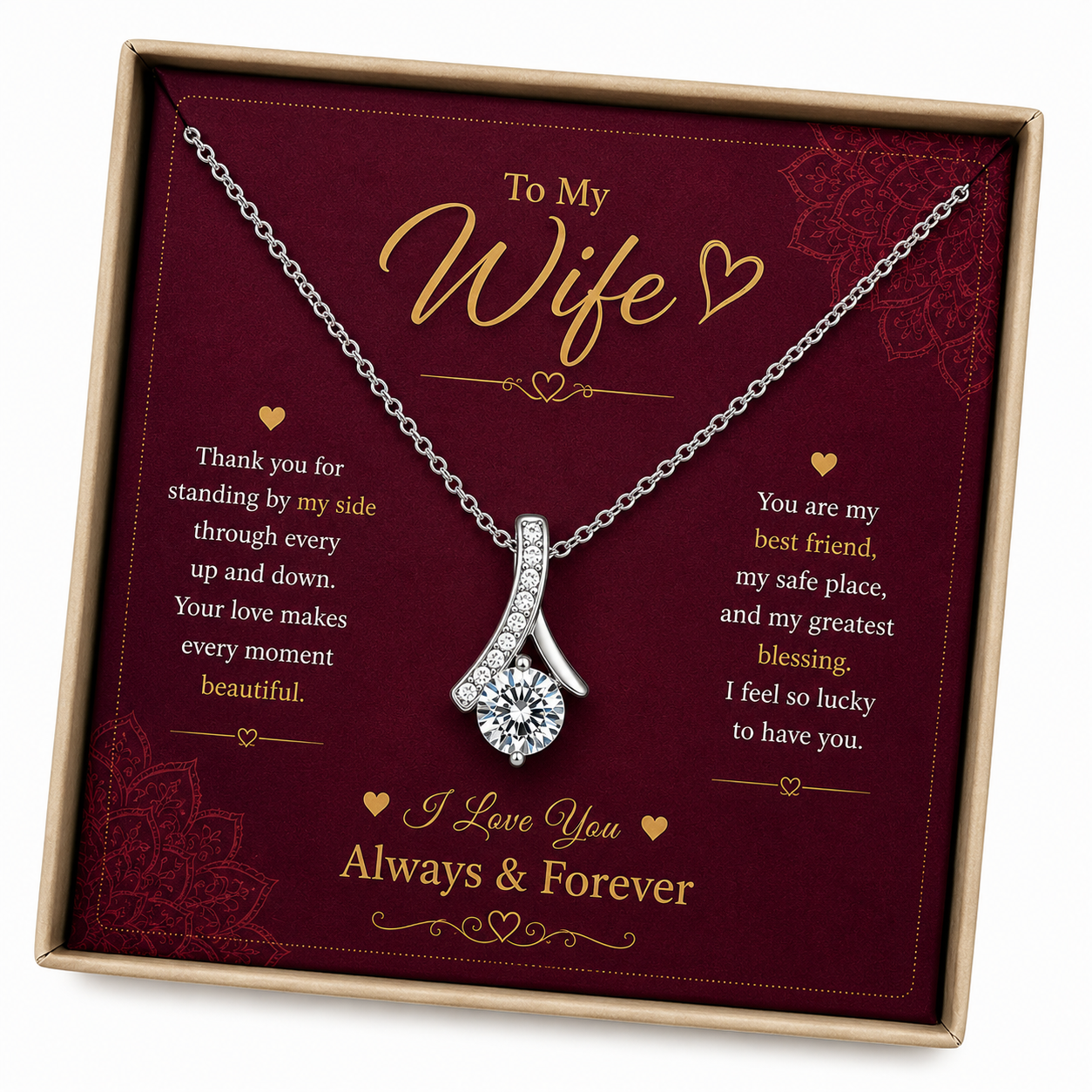 Rakva To My Wife Love Pendant Necklace, Romantic Gift for Wife, I Love You Always & Forever Gift for Her
