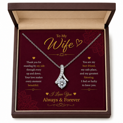 Rakva To My Wife Love Pendant Necklace, Romantic Gift for Wife, I Love You Always & Forever Gift for Her