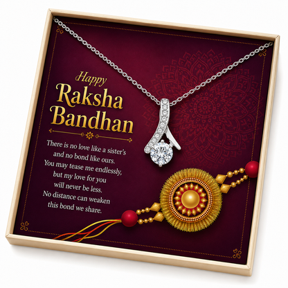 Rakva 925 Sterling Silver Sister Necklace with Rakhi, Raksha Bandhan Gift for Sister, Jewellery Gift for Younger Elder Sister