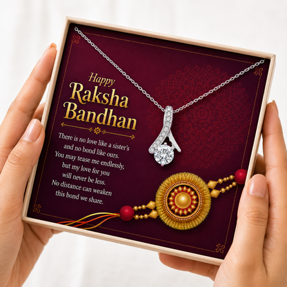 Rakva 925 Sterling Silver Sister Necklace with Rakhi, Raksha Bandhan Gift for Sister, Jewellery Gift for Younger Elder Sister