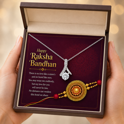 Rakva 925 Sterling Silver Sister Necklace with Rakhi, Raksha Bandhan Gift for Sister, Jewellery Gift for Younger Elder Sister