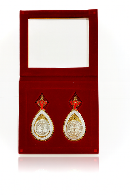 999.9 Purity Ganesh Lakshmi ji Silver Coins With Golden Diwali Gift Wrap For Birthday and Marriage Anniversary (Pack Of 2)