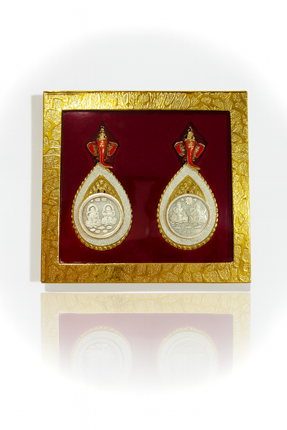 999.9 Purity Ganesh Lakshmi ji Silver Coins With Golden Diwali Gift Wrap For Birthday and Marriage Anniversary (Pack Of 2)