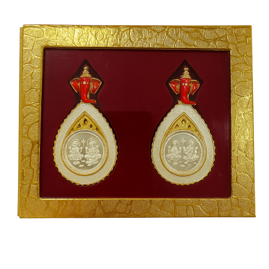 999.9 Purity Ganesh Lakshmi ji Silver Coins With Golden Diwali Gift Wrap For Birthday and Marriage Anniversary (Pack Of 2)