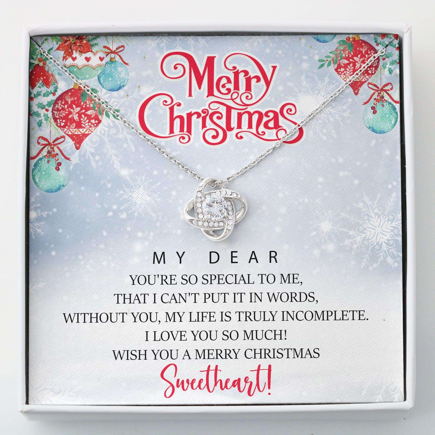 Christmas Necklace, Love Knots “ Merry Christmas To My Dear Necklace Christmas Day Rakva