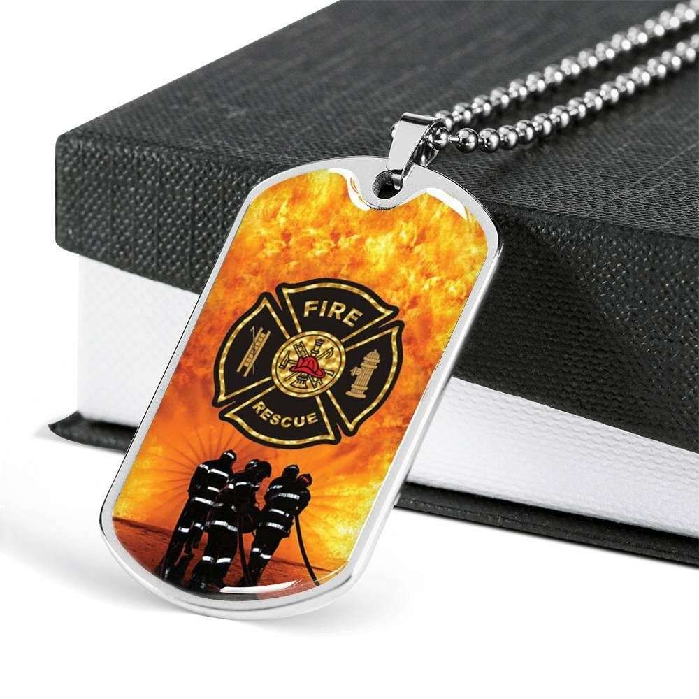 Custom Fire Rescue Burning Dog Tag Military Chain Necklace For Firefighter Dog Tag Military Rakva