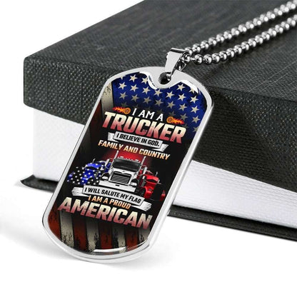 Custom I Am A Trucker Dog Tag Military Chain Necklace Dog Tag Rakva