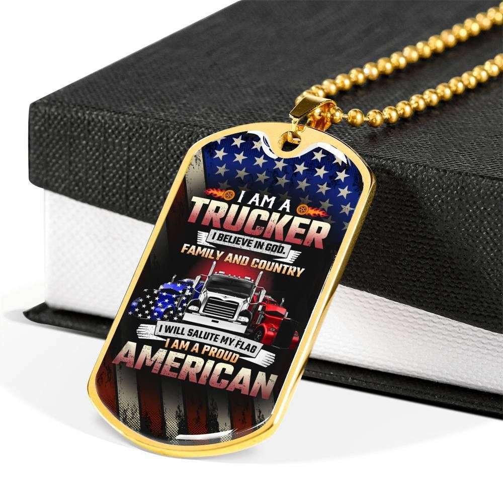 Custom I Am A Trucker Dog Tag Military Chain Necklace Dog Tag Rakva