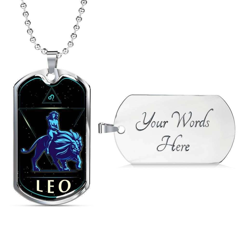 Custom Leo Horoscope Dog Tag Military Chain Necklace Gift For Men Dog Tag Rakva