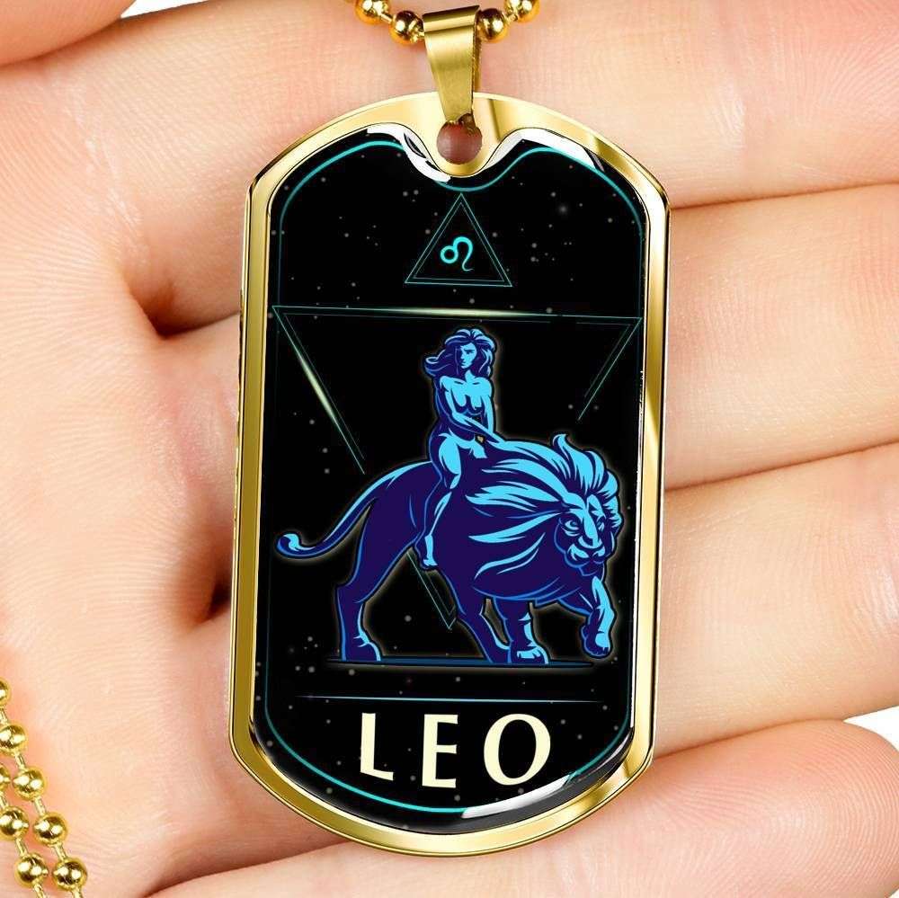 Custom Leo Horoscope Dog Tag Military Chain Necklace Gift For Men Dog Tag Rakva