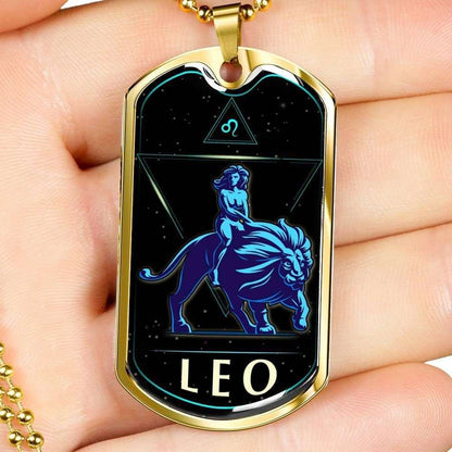 Custom Leo Horoscope Dog Tag Military Chain Necklace Gift For Men Dog Tag Rakva
