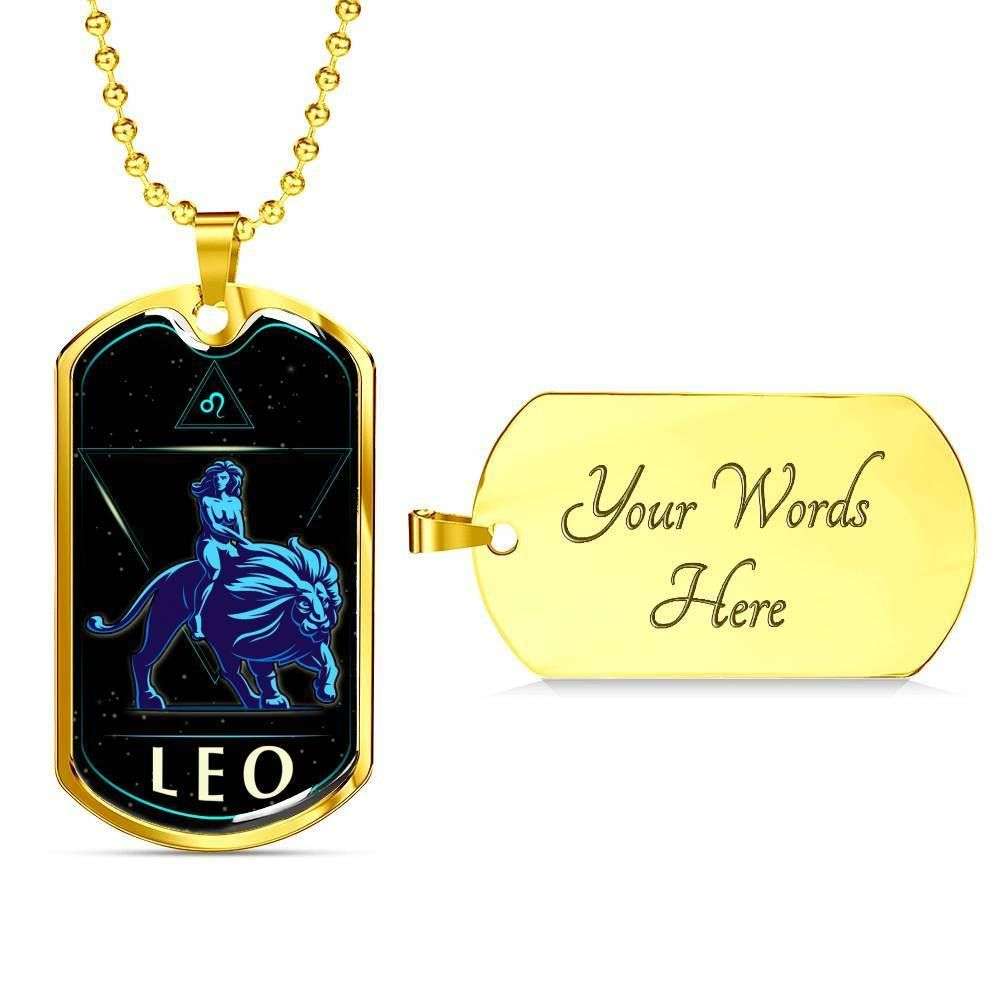 Custom Leo Horoscope Dog Tag Military Chain Necklace Gift For Men Dog Tag Rakva