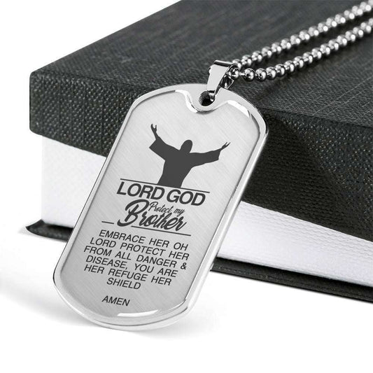 Custom Lord God Protect My Brother Dog Tag Military Chain Necklace Dog Tag Rakva