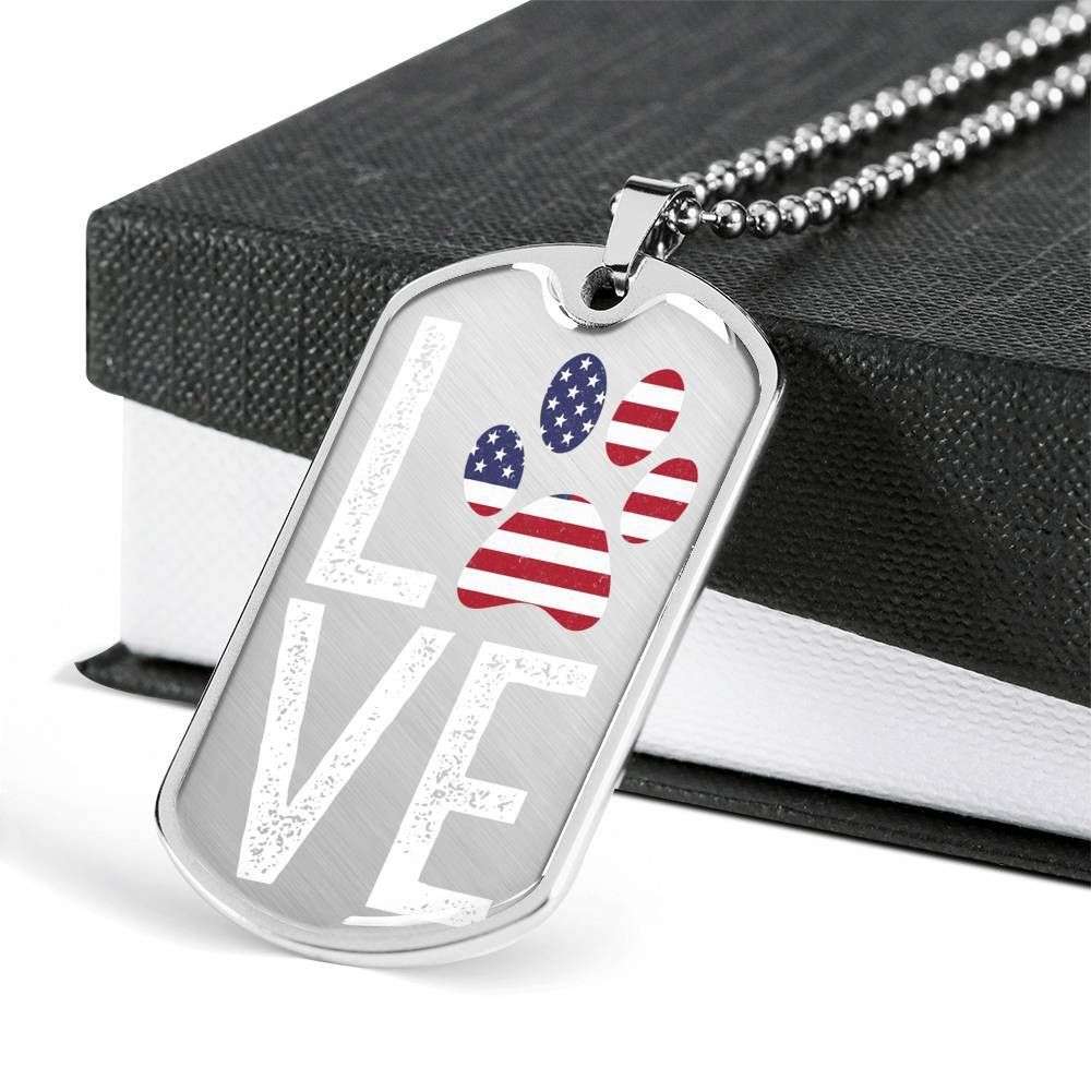 Custom Love Paw American Flag Dog Tag Military Chain Necklace For Dog Lovers Dog Tag Rakva