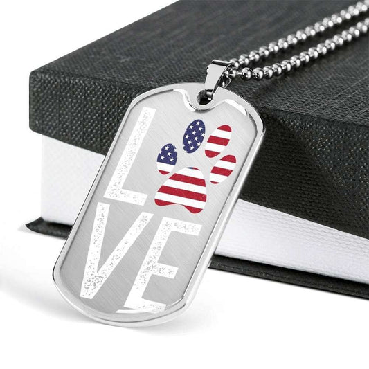 Custom Love Paw American Flag Dog Tag Military Chain Necklace For Dog Lovers Dog Tag Rakva