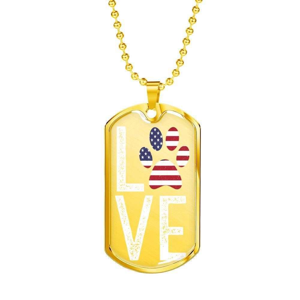 Custom Love Paw American Flag Dog Tag Military Chain Necklace For Dog Lovers Dog Tag Rakva