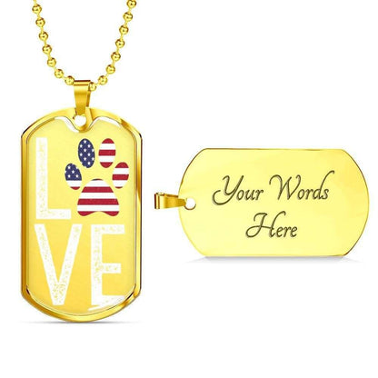 Custom Love Paw American Flag Dog Tag Military Chain Necklace For Dog Lovers Dog Tag Rakva