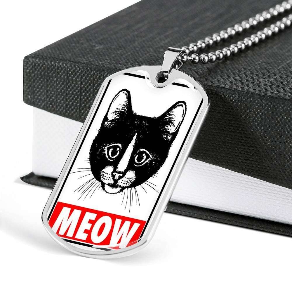 Custom Meow Dog Tag Military Chain Necklace For Cat Lovers Dog Tag Rakva
