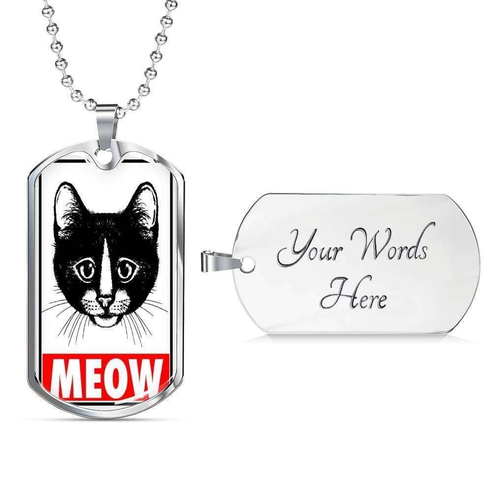 Custom Meow Dog Tag Military Chain Necklace For Cat Lovers Dog Tag Rakva