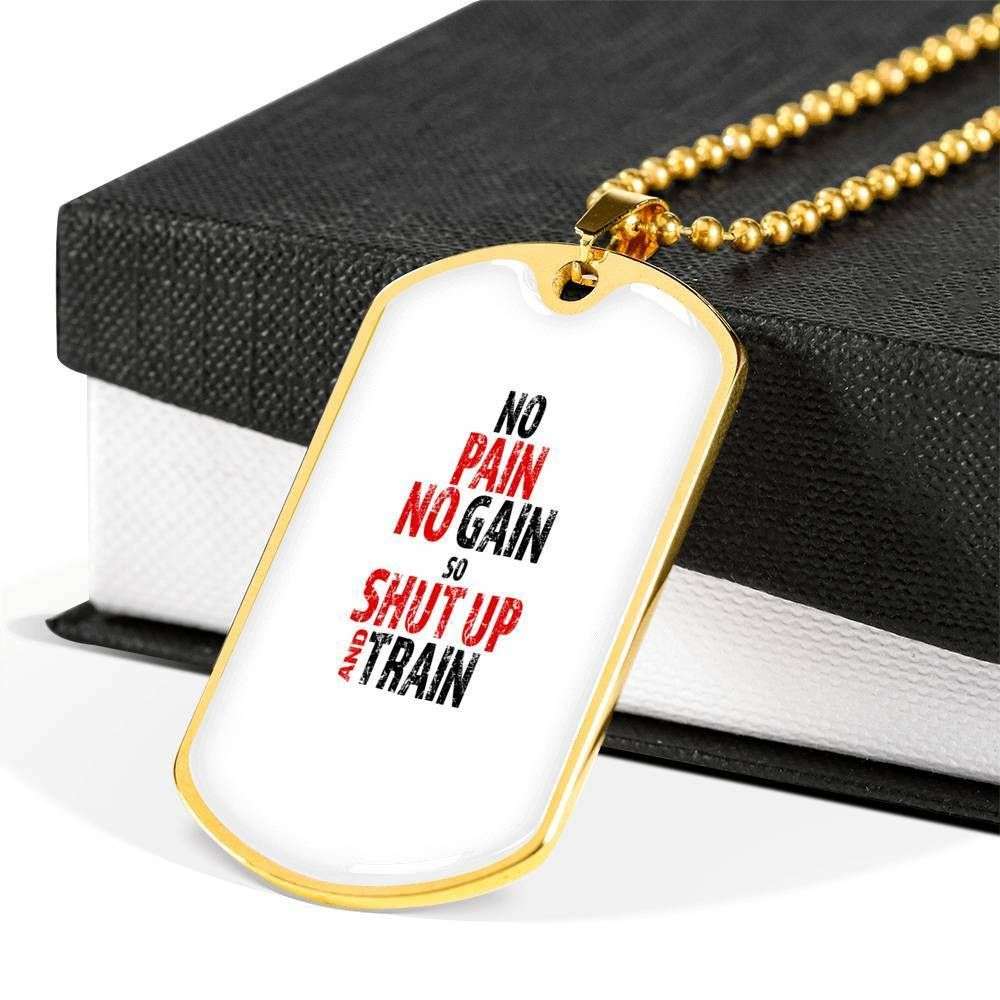 Custom No Pain No Gain Dog Tag Military Chain Necklace Dog Tag Rakva