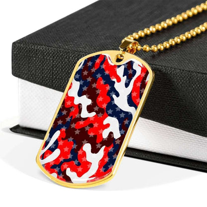 Custom Patriotic Usa Flag Camouflage Dog Tag Military Chain Necklace Dog Tag Rakva