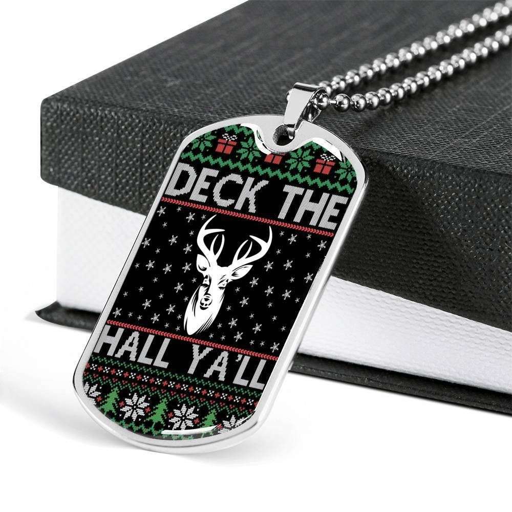 Custom Picture Deck The Hall Ya’Ll Dog Tag Military Chain Necklace Gift For Men Dog Tag Rakva