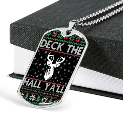Custom Picture Deck The Hall Ya’Ll Dog Tag Military Chain Necklace Gift For Men Dog Tag Rakva